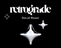 Star-shaped coffee beans with 'retrograde Decaf Roast' text on a black background