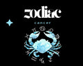 Zodiac Cancer symbol with a blue crab on a black background