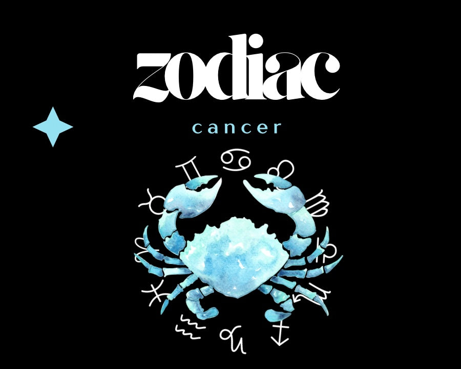 Zodiac Cancer symbol with a blue crab on a black background