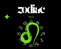 Zodiac Leo symbol with astrological signs around it on a black background