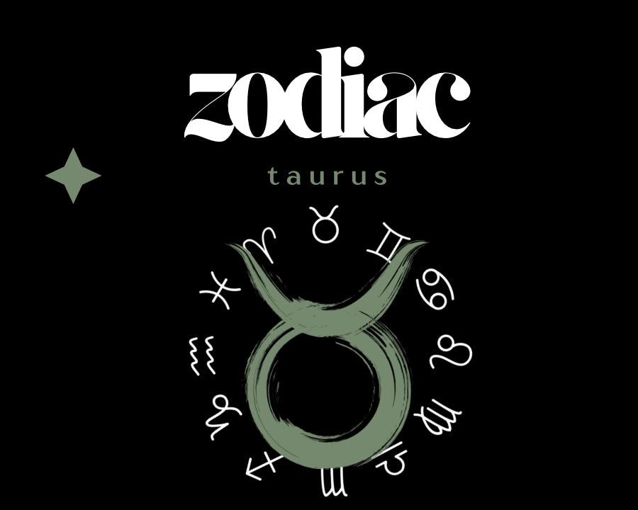 Zodiac sign of Taurus with decorative elements on a black background