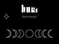 Luna Dark Roast coffee packaging with moon phase design on a black background